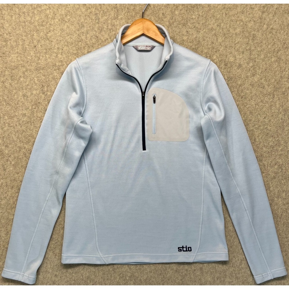 Stio Womens‎ Half Zip Fleece Pullover Sweatshirt Light Blue Logo Chest Pocket M